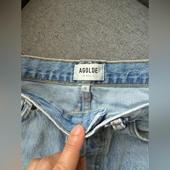 Agolde Women 26 PARKER Blue Distressed Denim Jean Shorts Button Fly All Cotton - Picture 4 of 9